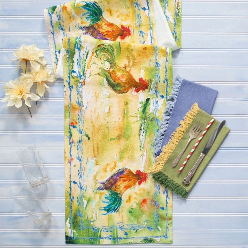 April Cornell Table Runner Rooster Watercolor NWT